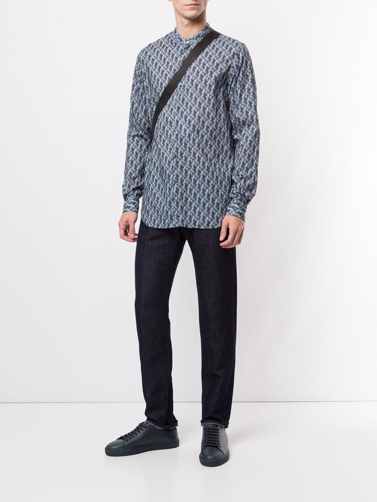 Camisas Giorgio Armani Geometric Long Sleeve Hombre Azules | VNIPQ9I4