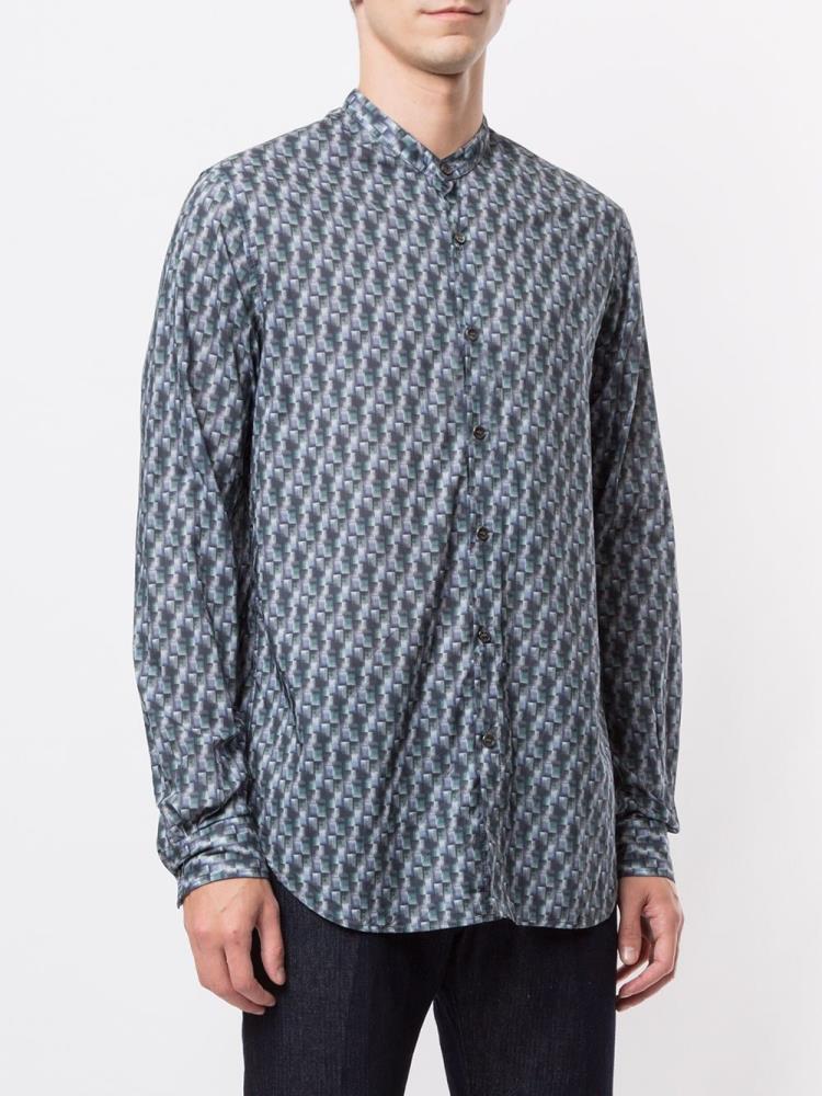 Camisas Giorgio Armani Geometric Long Sleeve Hombre Azules | VNIPQ9I4