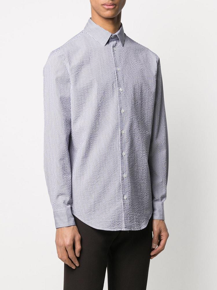 Camisas Giorgio Armani Striped Print Long Sleeve Hombre Blancas Azules | I825P01W