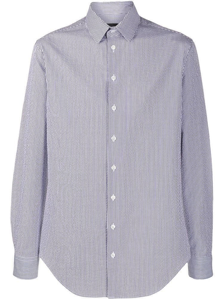 Camisas Giorgio Armani Striped Print Long Sleeve Hombre Blancas Azules | I825P01W