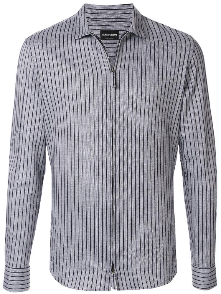 Camisas Giorgio Armani Striped Zip Front Hombre Gris Negras | 05SCUNZP