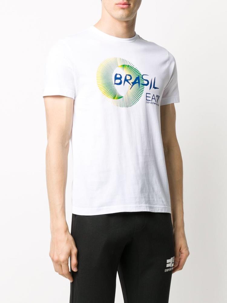 Camiseta Ea7 Emporio Armani Brasil Print Algodon Hombre Blancas | ML78M4E6