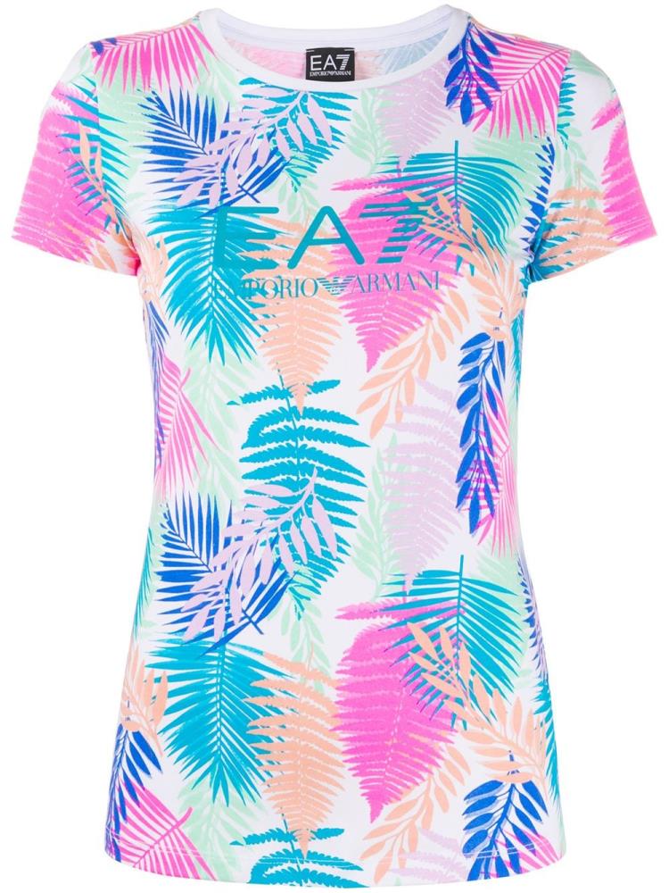 Camiseta Ea7 Emporio Armani Corta Sleeve Palm Print Mujer Blancas | 9E579N47