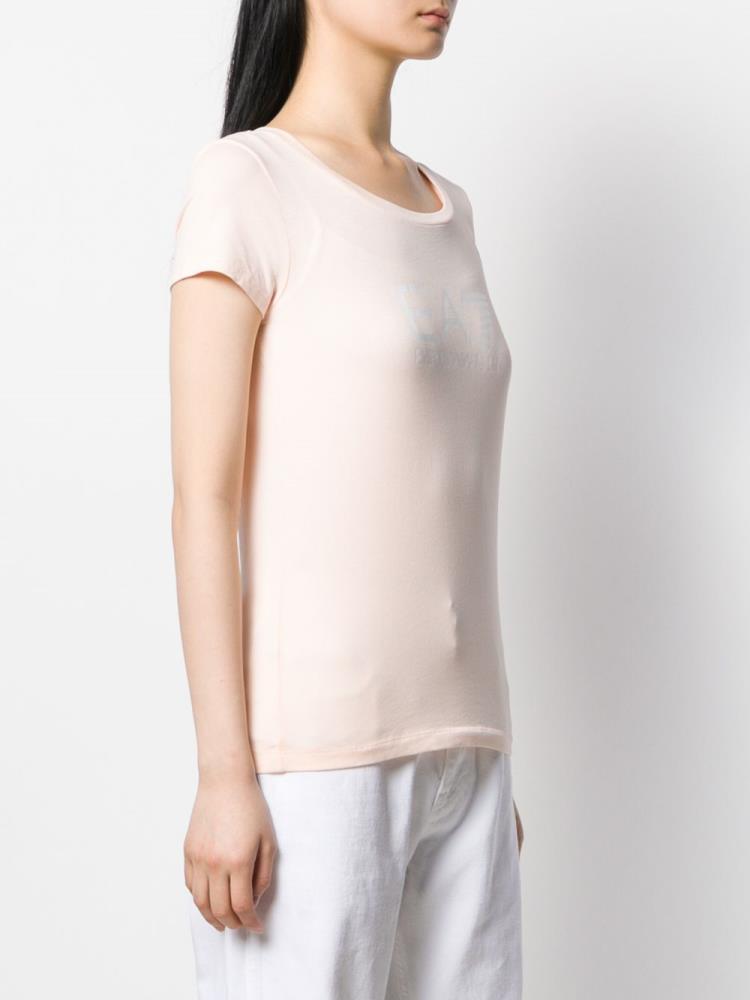 Camiseta Ea7 Emporio Armani Fitted Logo Print Mujer Beige | Q90MHZOR