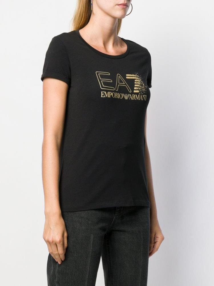 Camiseta Ea7 Emporio Armani Logo Print Mujer Negras | 0ASUIAPC