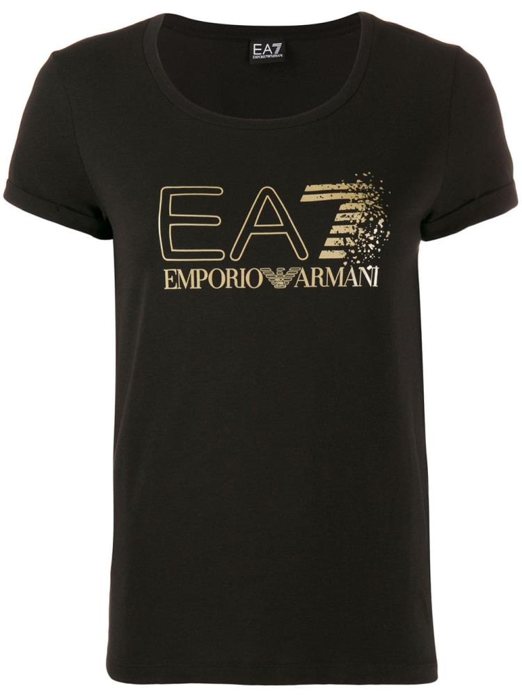 Camiseta Ea7 Emporio Armani Logo Print Mujer Negras | 0ASUIAPC