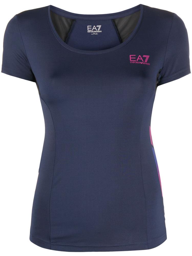 Camiseta Ea7 Emporio Armani Logo Print Mujer Azules | 4WKVL6Z8