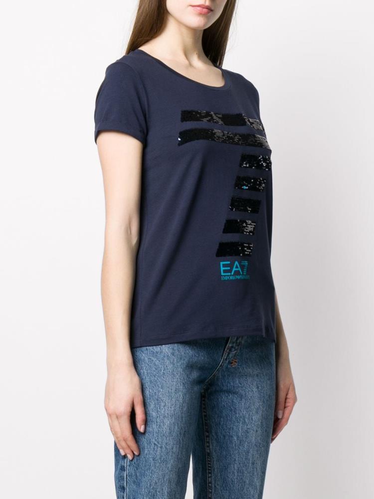 Camiseta Ea7 Emporio Armani Logo Mujer Azules | BCW7DNQ4