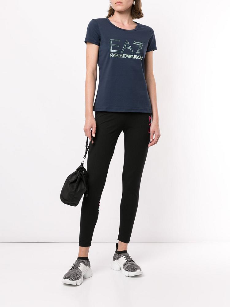 Camiseta Ea7 Emporio Armani Logo Print Mujer Azules | L7OR3BPE