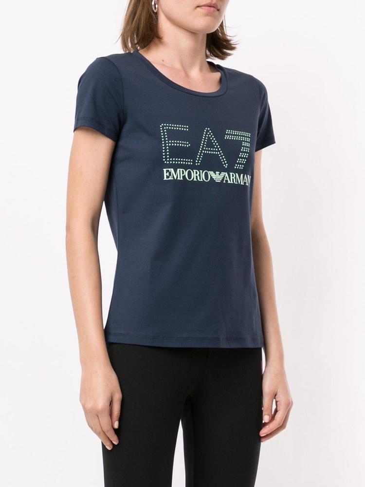 Camiseta Ea7 Emporio Armani Logo Print Mujer Azules | L7OR3BPE