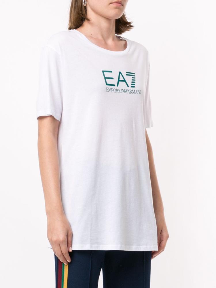 Camiseta Ea7 Emporio Armani Logo Print Mujer Blancas Verde | QBK7HCSU