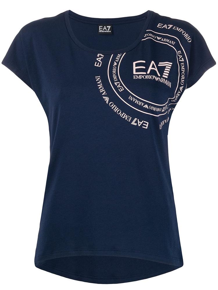 Camiseta Ea7 Emporio Armani Logo Print Mujer Azules | ZNYFDSWM