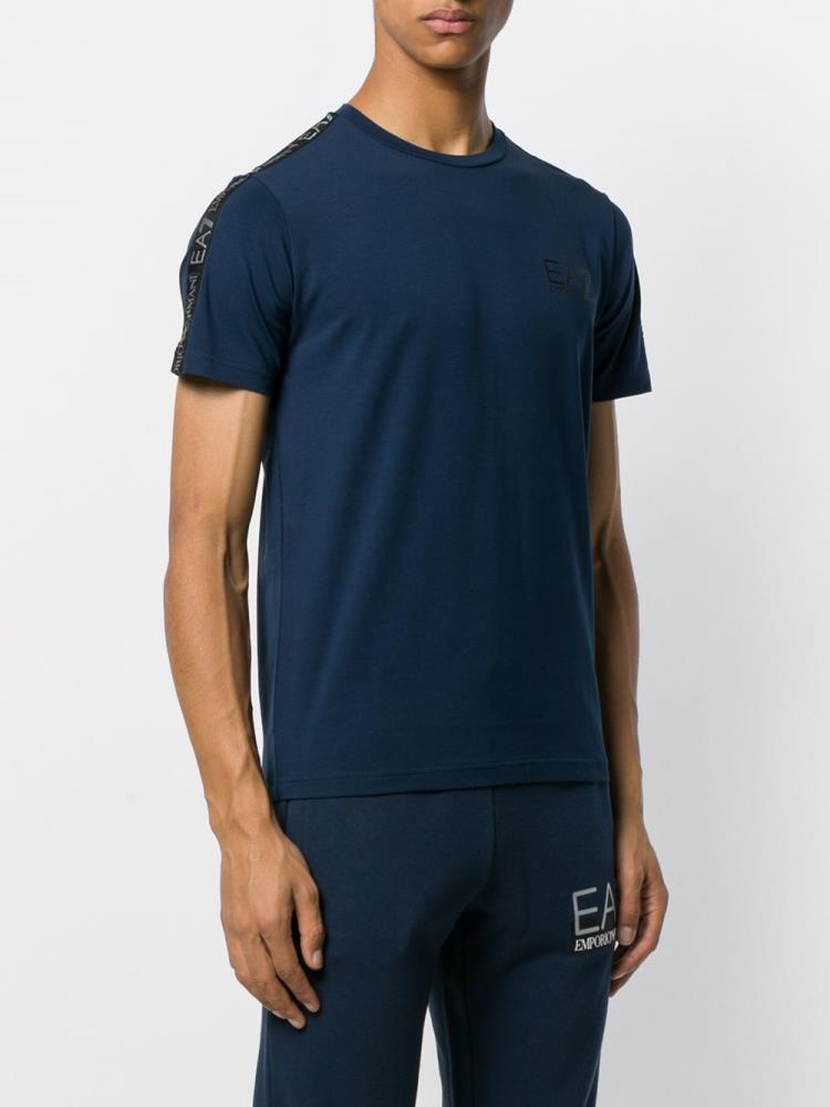 Camiseta Ea7 Emporio Armani Side Stripe Logo Print Hombre Azules | 14TVC481