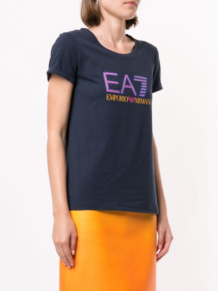 Camiseta Ea7 Emporio Armani Train Studded Logo Mujer Azules | 8J3VN6ML