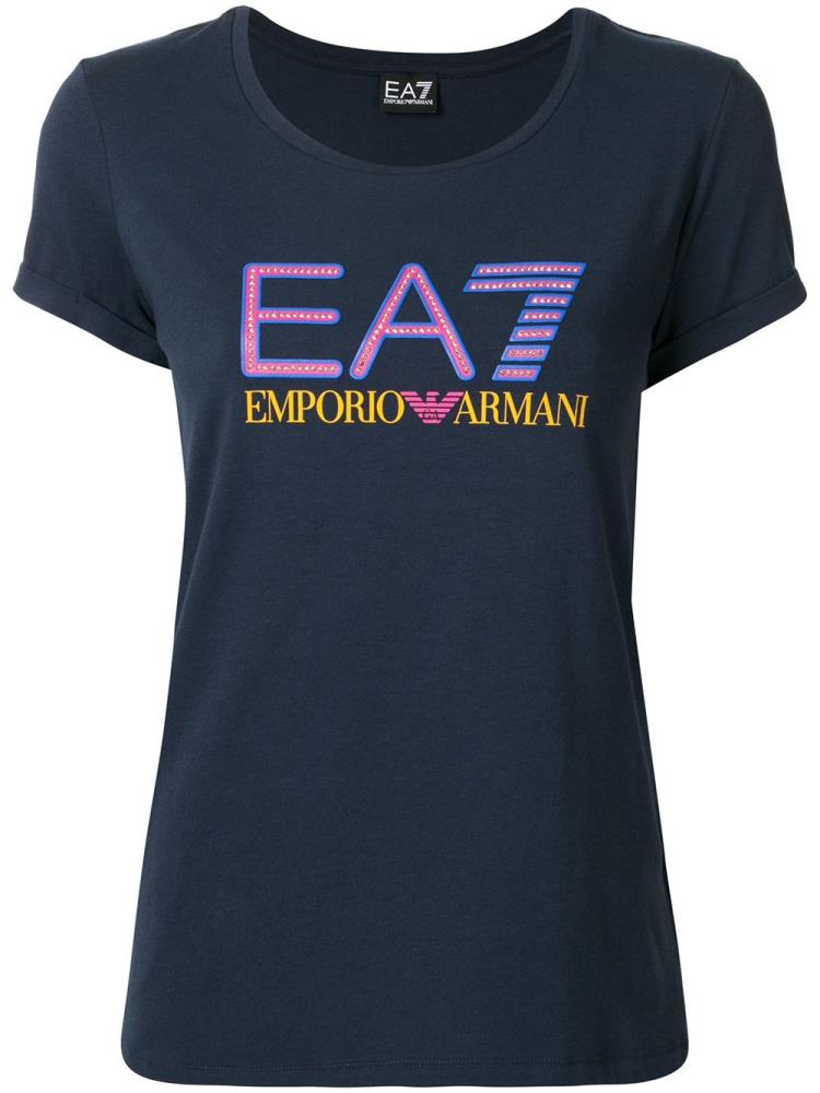 Camiseta Ea7 Emporio Armani Train Studded Logo Mujer Azules | 8J3VN6ML