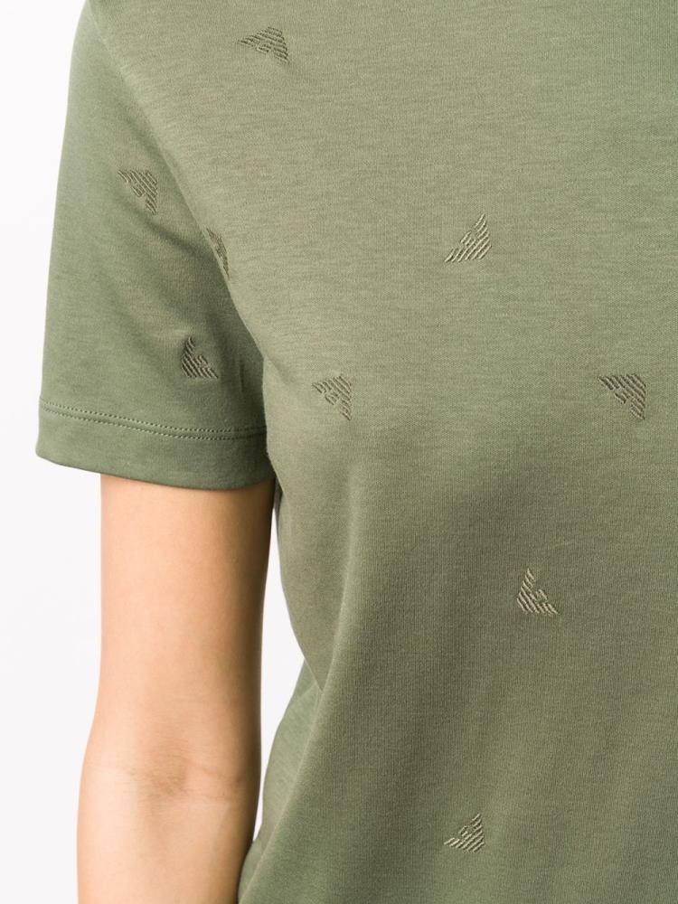 Camiseta Armani Emporio All Over Embroidered Logos Mujer Verde | P8OKI0HB