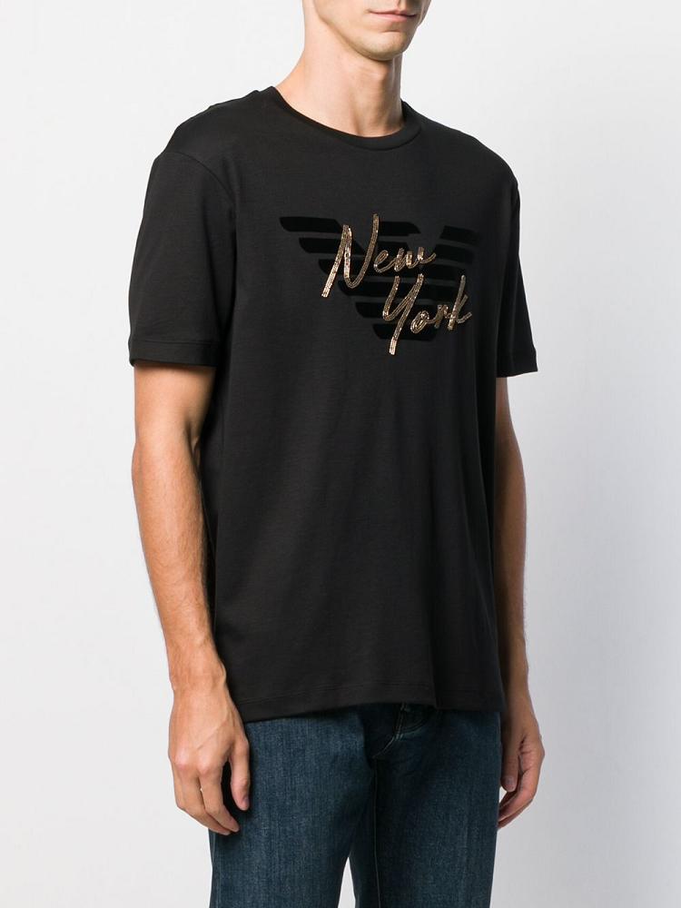 Camiseta Armani Emporio Bead Embellished Logo Hombre Negras | IQTT0819