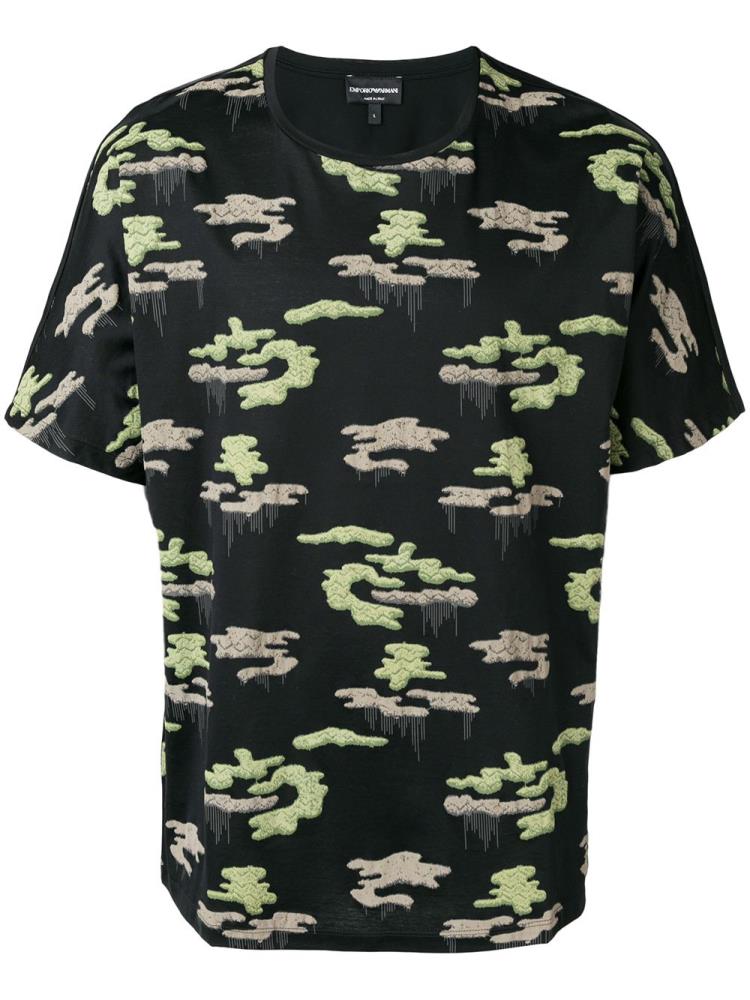 Camiseta Armani Emporio Camouflage Print Hombre Negras | 2E754R4Y