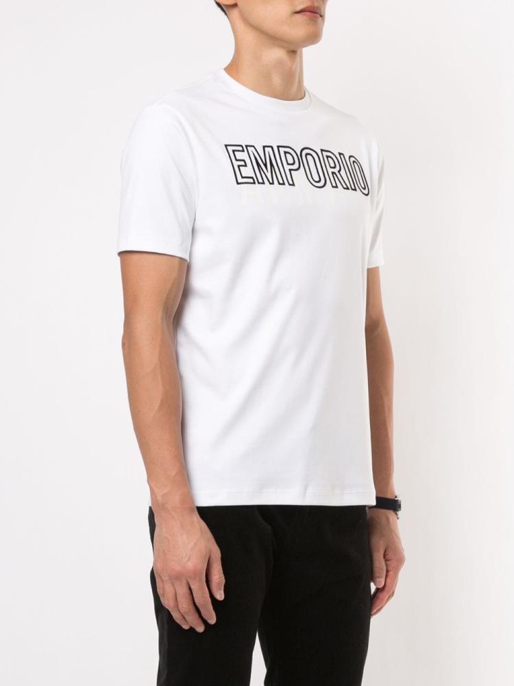 Camiseta Armani Emporio Embroidered Logo Hombre Blancas | 6E8NDESP