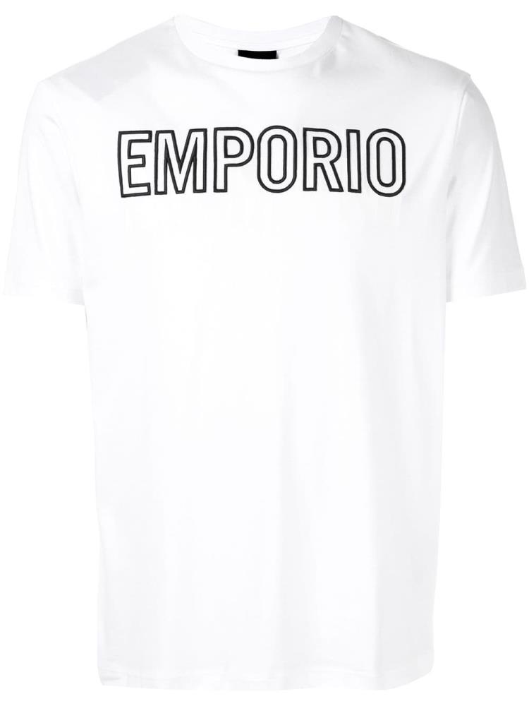 Camiseta Armani Emporio Embroidered Logo Hombre Blancas | 6E8NDESP