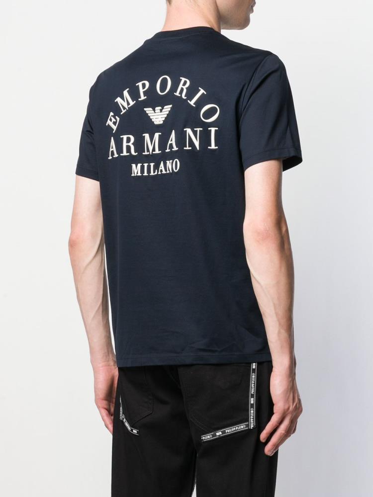 Camiseta Armani Emporio Embroidered Hombre Azules | H5RQ3YNW