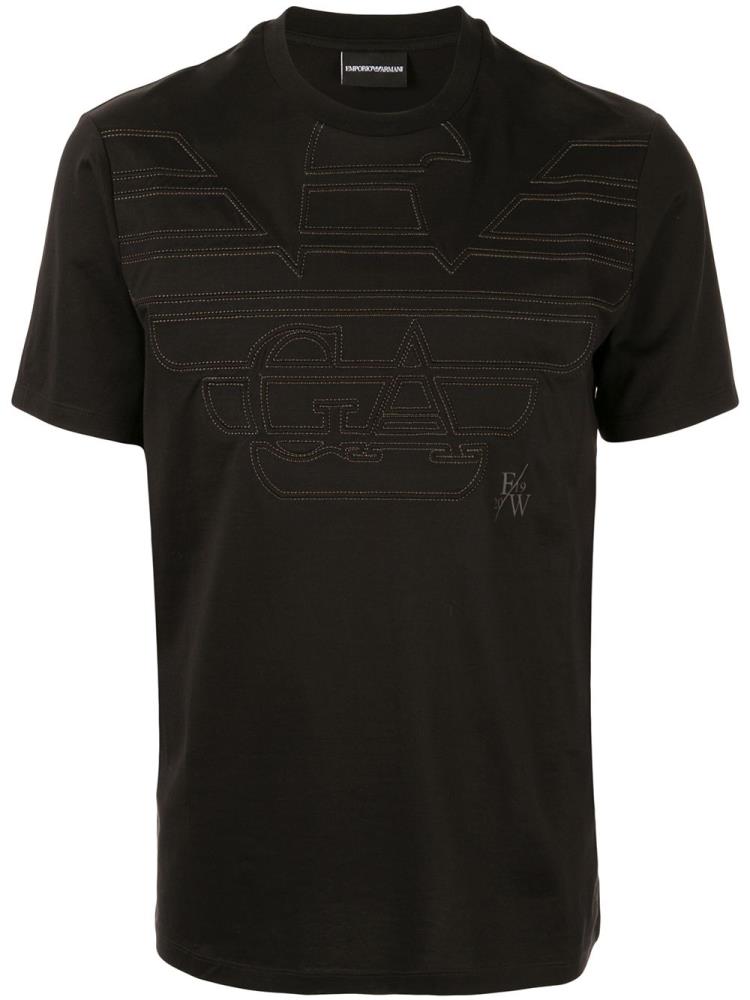 Camiseta Armani Emporio Embroidered Eagle Logo Hombre Negras | WRZSZIHN