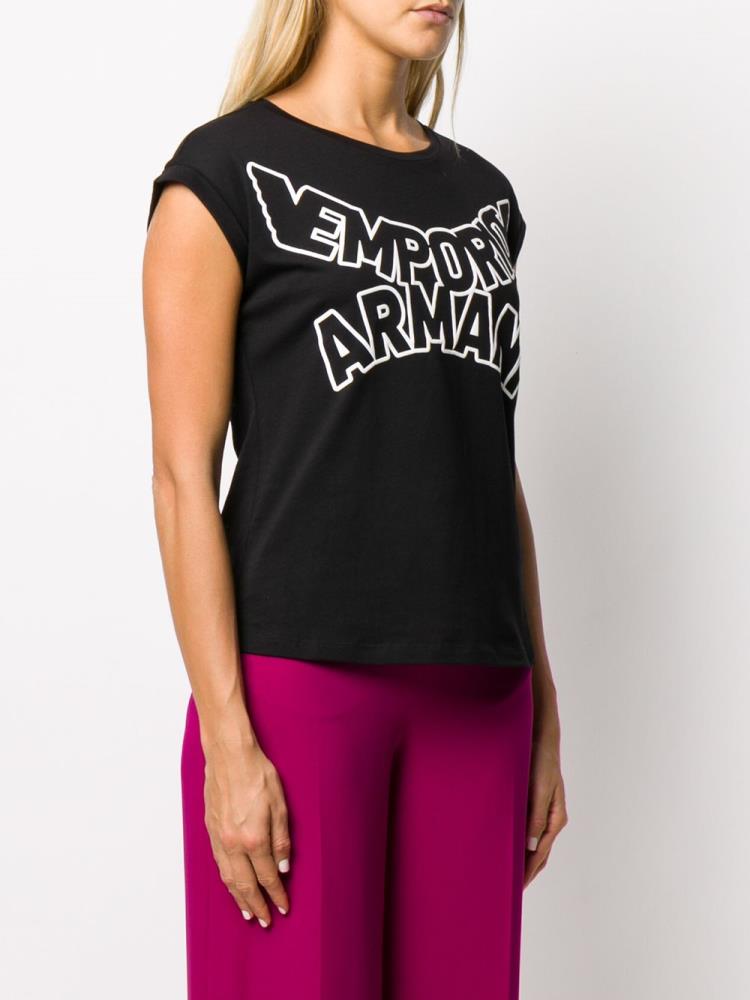 Camiseta Armani Emporio Enlarged Logo Print Mujer Negras | OMVXNLXP