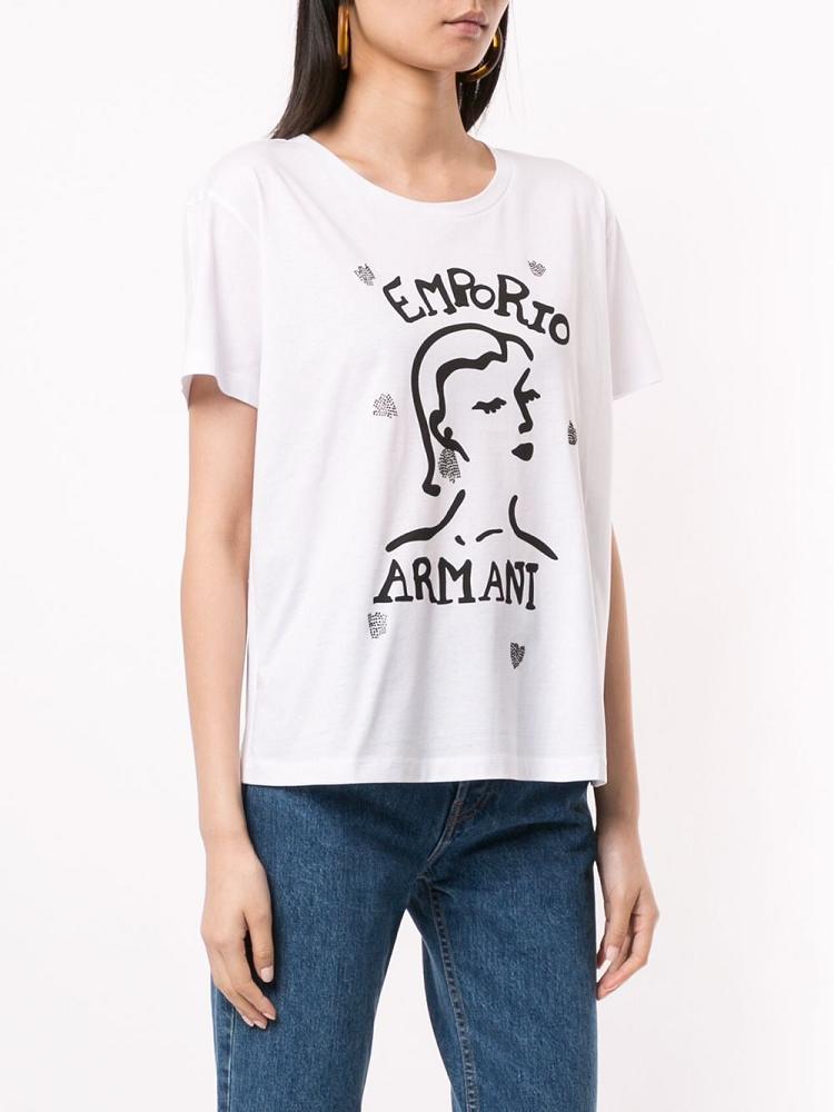 Camiseta Armani Emporio Face Print Boxy Mujer Blancas | N2DYA96J