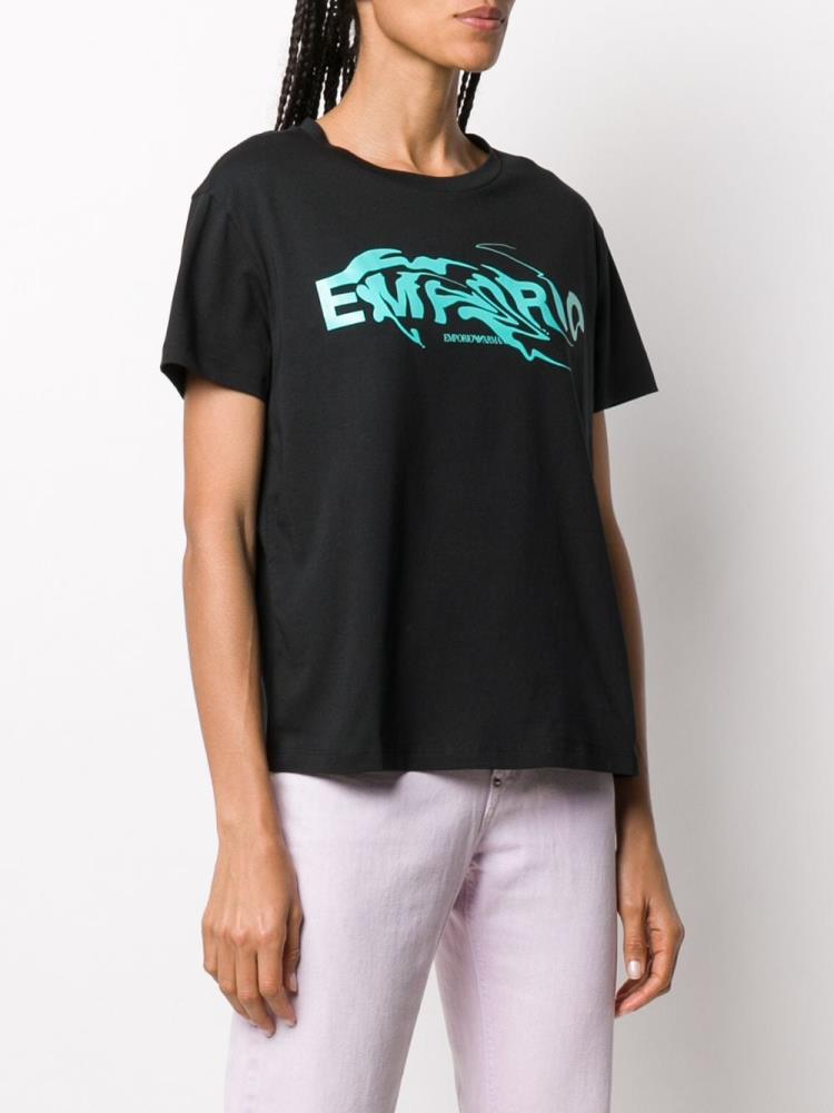 Camiseta Armani Emporio Fluid Logo Print Mujer Negras | K4UKHV22