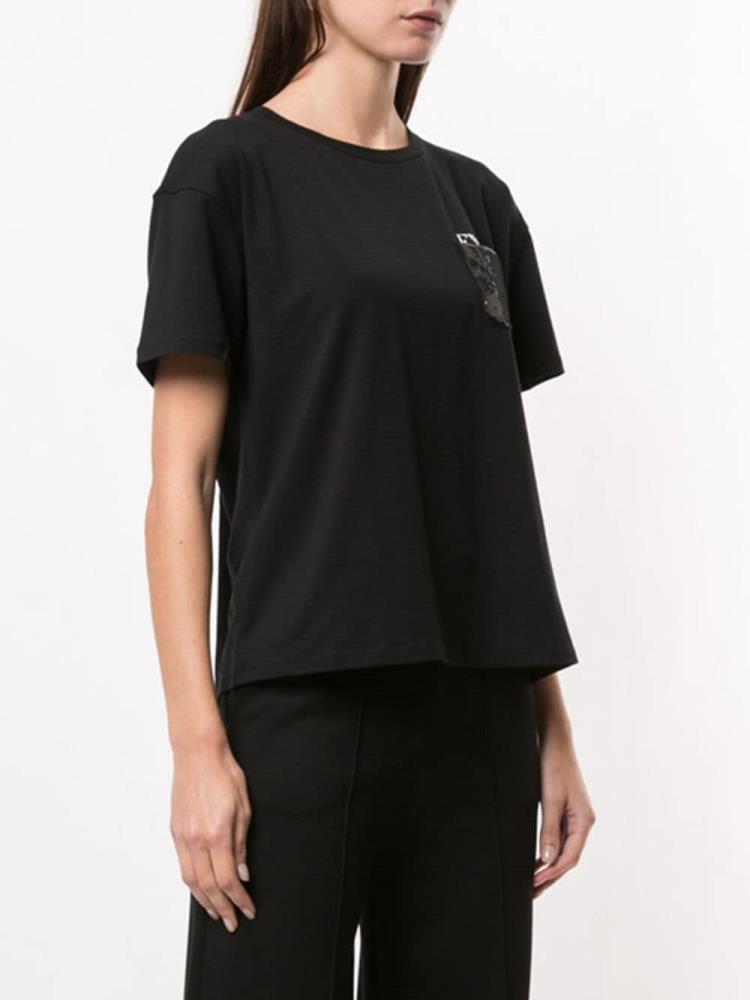 Camiseta Armani Emporio Glitter Pocket Mujer Negras | TVRHICUK