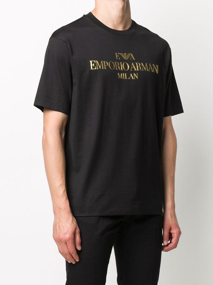 Camiseta Armani Emporio Gold Tone Printed Hombre Negras | 4338O0YU