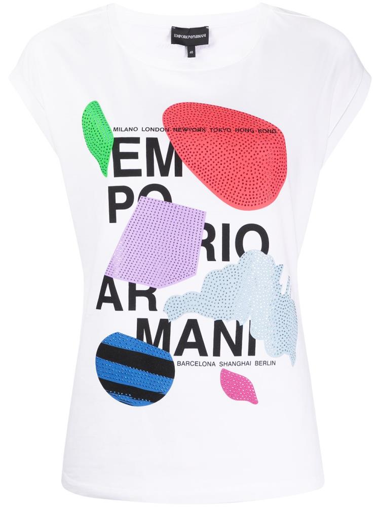 Camiseta Armani Emporio Graphic Print Mujer Blancas | Q7VKRIF3