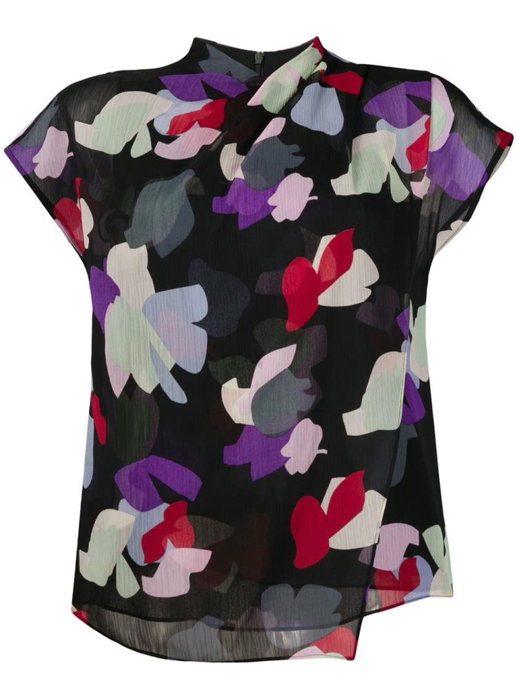 Camiseta Armani Emporio Layered Floral Print Mujer Negras | AQZELT6R