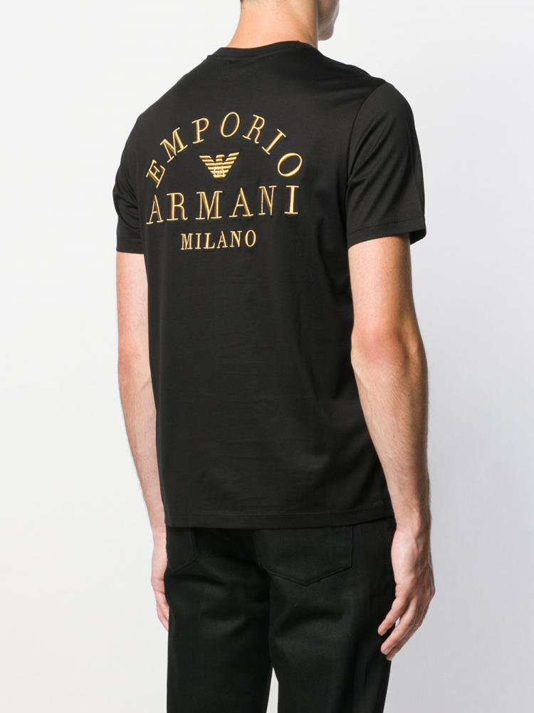 Camiseta Armani Emporio Logo Embroidered Hombre Negras | 6OY3YULG