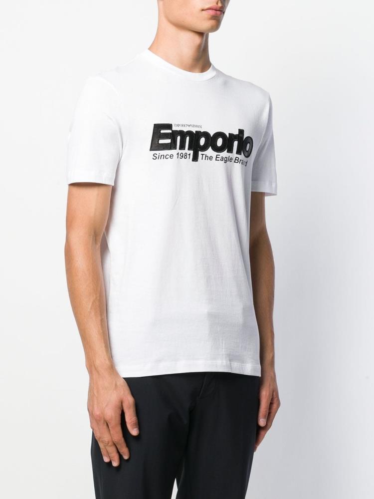 Camiseta Armani Emporio Logo Embroidered Hombre Blancas | BRMIAS5S