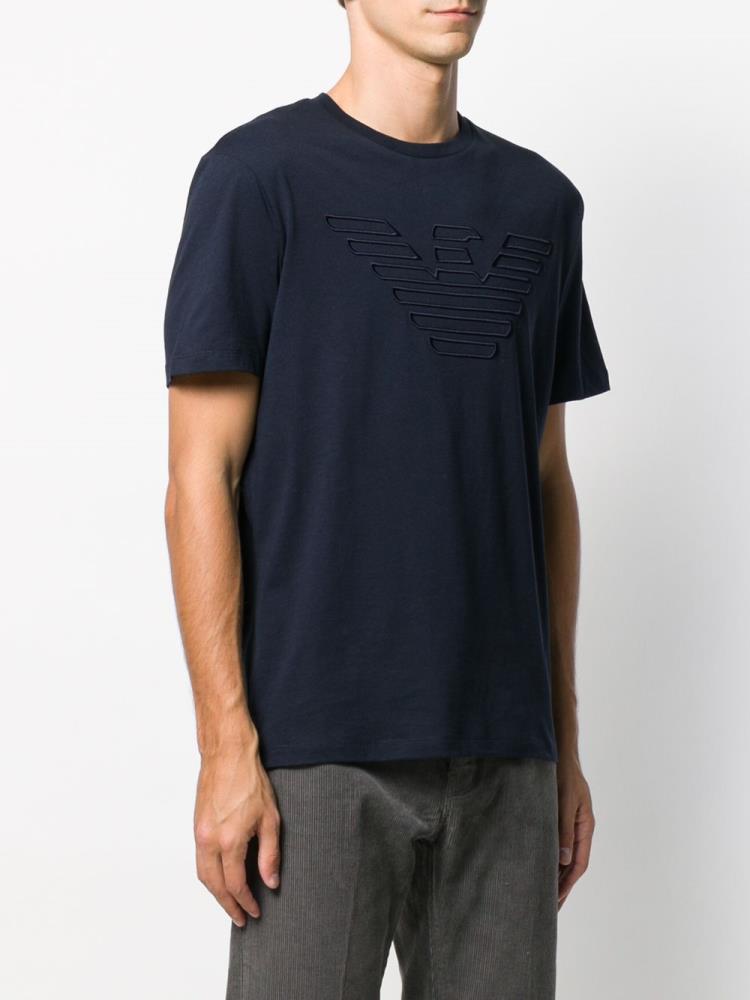 Camiseta Armani Emporio Logo Embroidered Hombre Azules | W7V3AED5