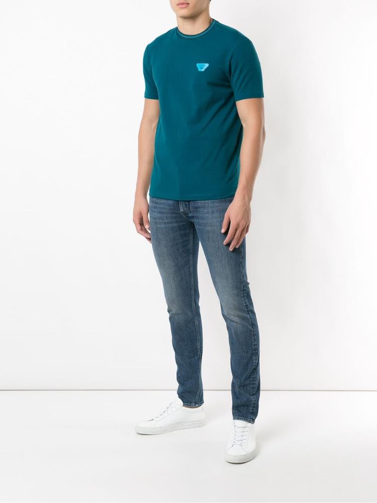 Camiseta Armani Emporio Logo Patch Corta Sleeve Hombre Verde | 855U7TL6