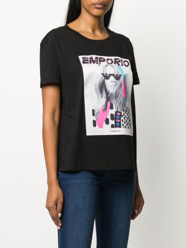 Camiseta Armani Emporio Logo Print Mujer Negras | 3CNWQPW6