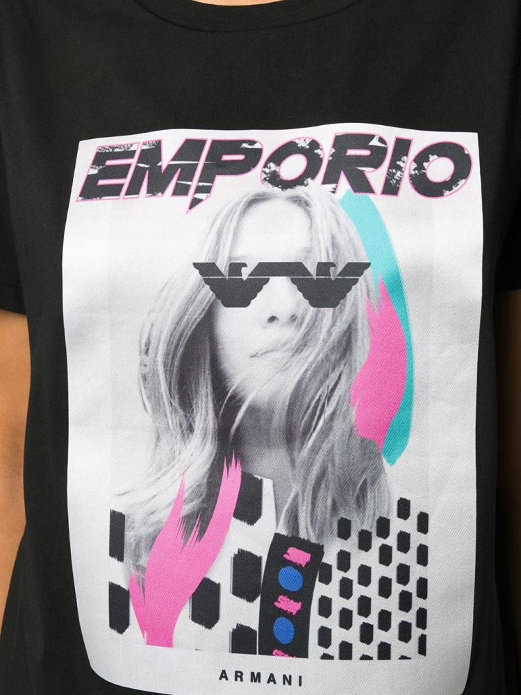 Camiseta Armani Emporio Logo Print Mujer Negras | 3CNWQPW6