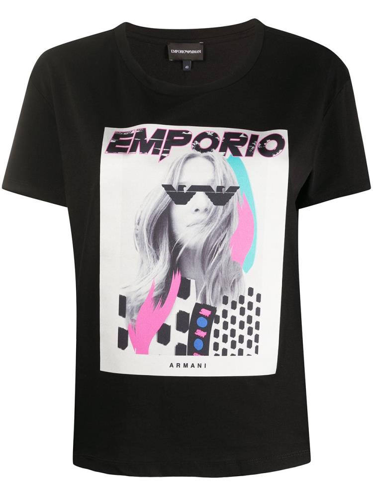 Camiseta Armani Emporio Logo Print Mujer Negras | 3CNWQPW6