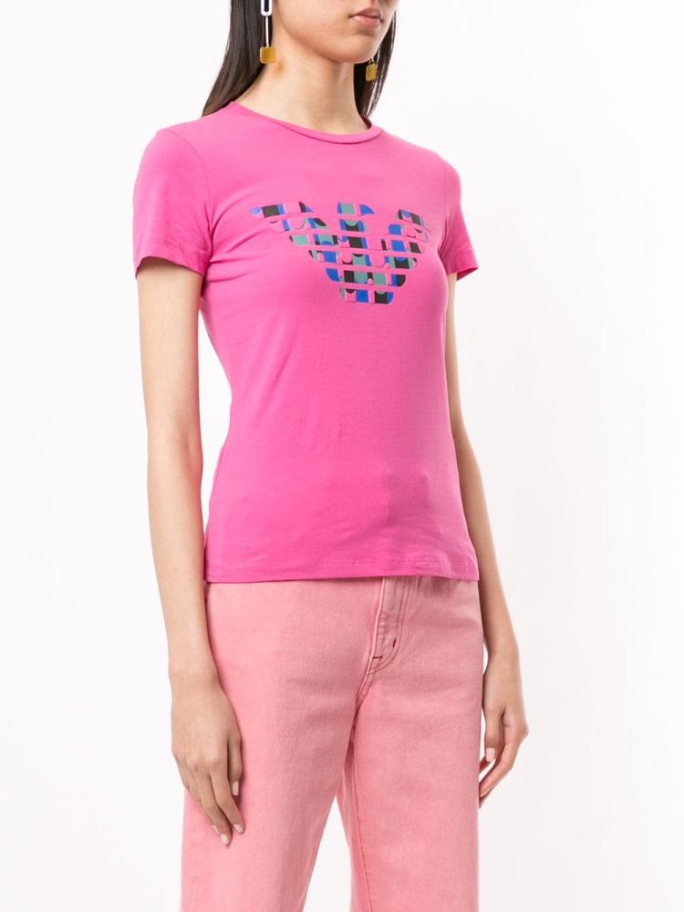 Camiseta Armani Emporio Logo Print Mujer Rosas | 7WHSOTRF