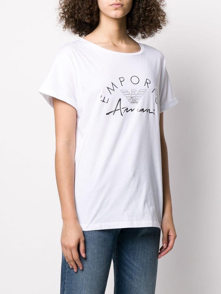 Camiseta Armani Emporio Logo Print Crew Neck Mujer Blancas | WMYK13O0