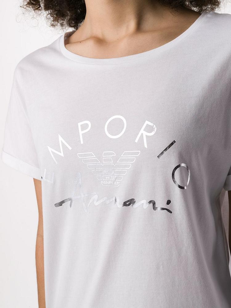 Camiseta Armani Emporio Logo Print Crew Neck Mujer Blancas | WMYK13O0