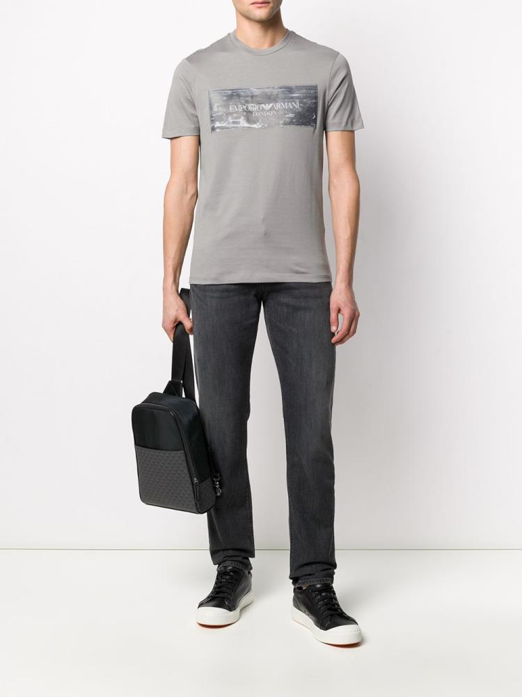 Camiseta Armani Emporio Logo Print Hombre Gris | ZVZX9UTI