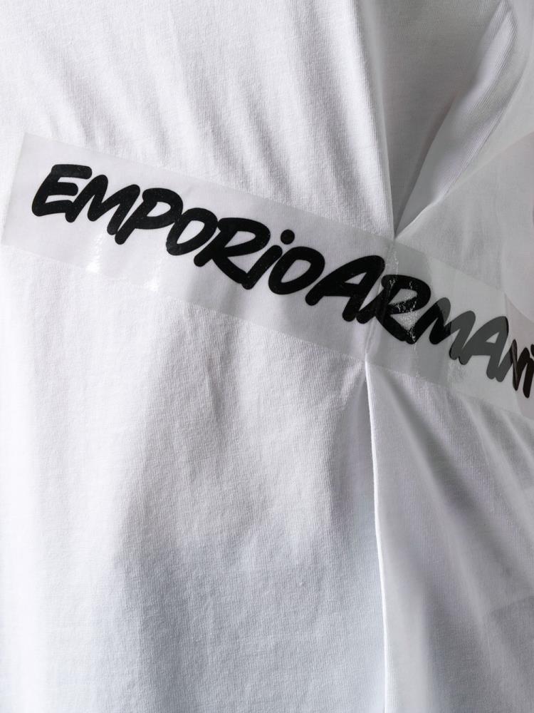 Camiseta Armani Emporio Logo Tape Corta Sleeve Mujer Blancas | 97UTC96K