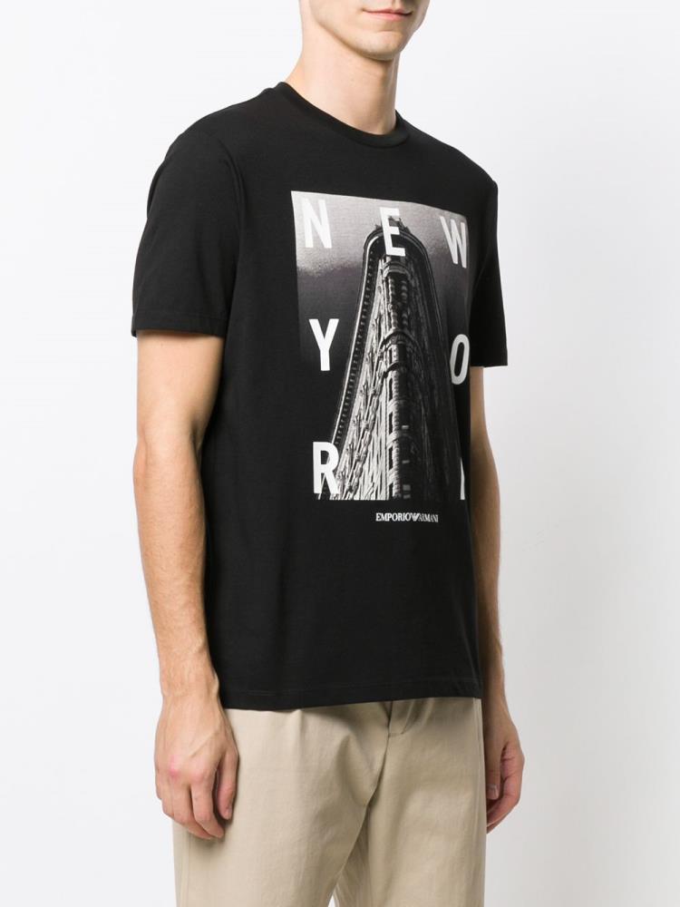 Camiseta Armani Emporio New York Print Hombre Negras | Q7RNQ4A5