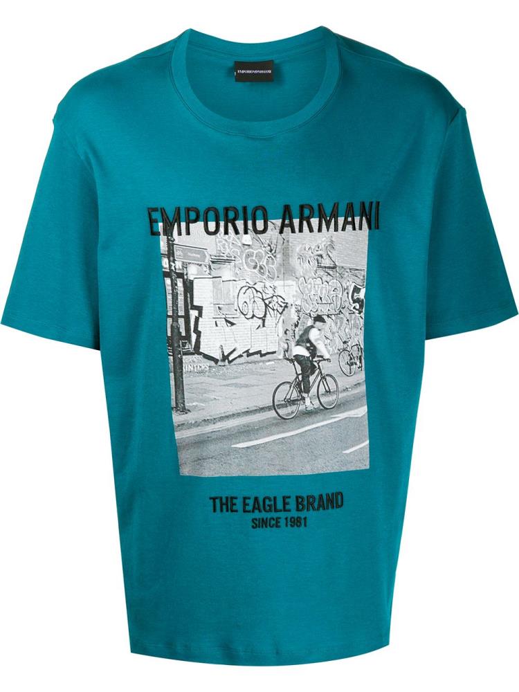 Camiseta Armani Emporio Photographic Print Hombre Azules | Y1POG1EX