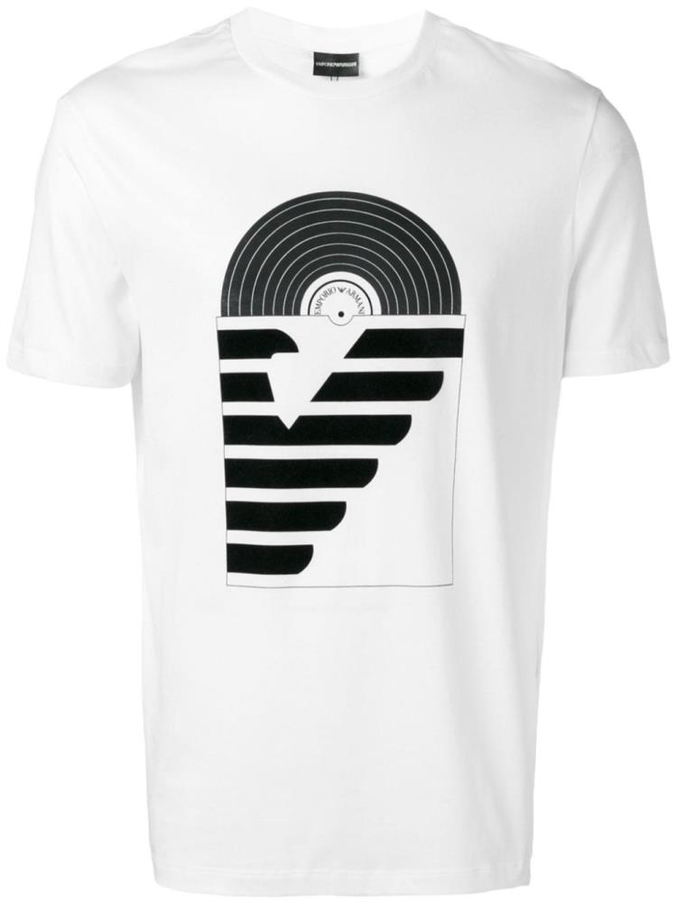 Camiseta Armani Emporio Record Logo Print Hombre Blancas | 4RANWDF9