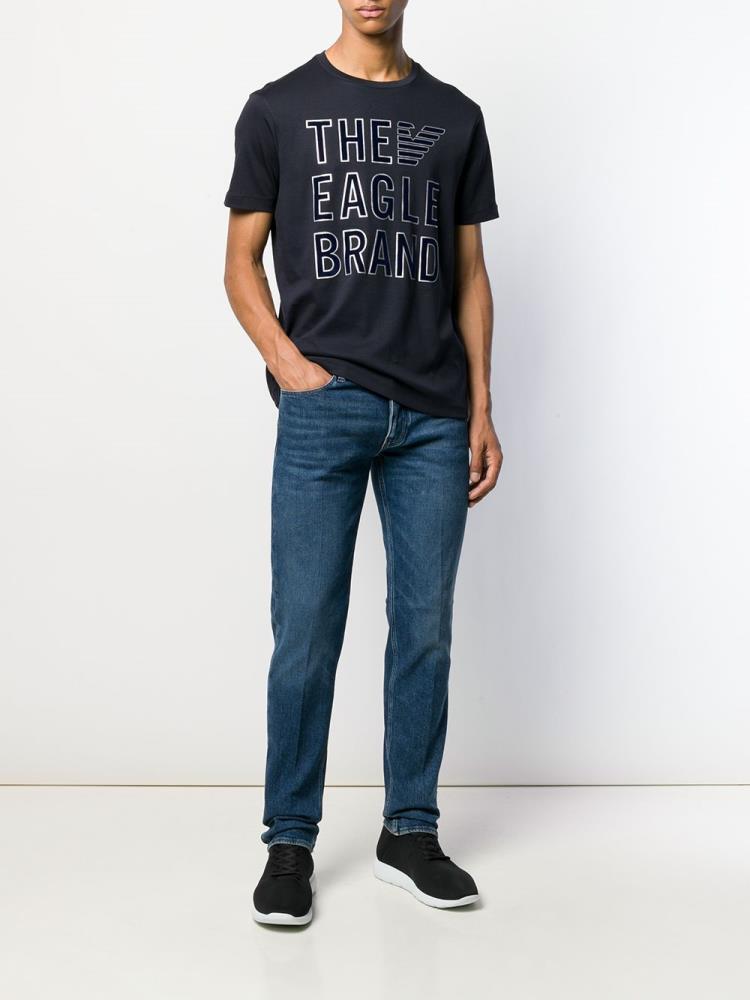 Camiseta Armani Emporio Script Print Hombre Azules | 948005YY