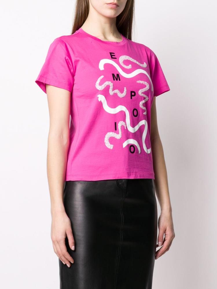 Camiseta Armani Emporio Sequin Embellished Logo Mujer Rosas | GQZ7K3WT